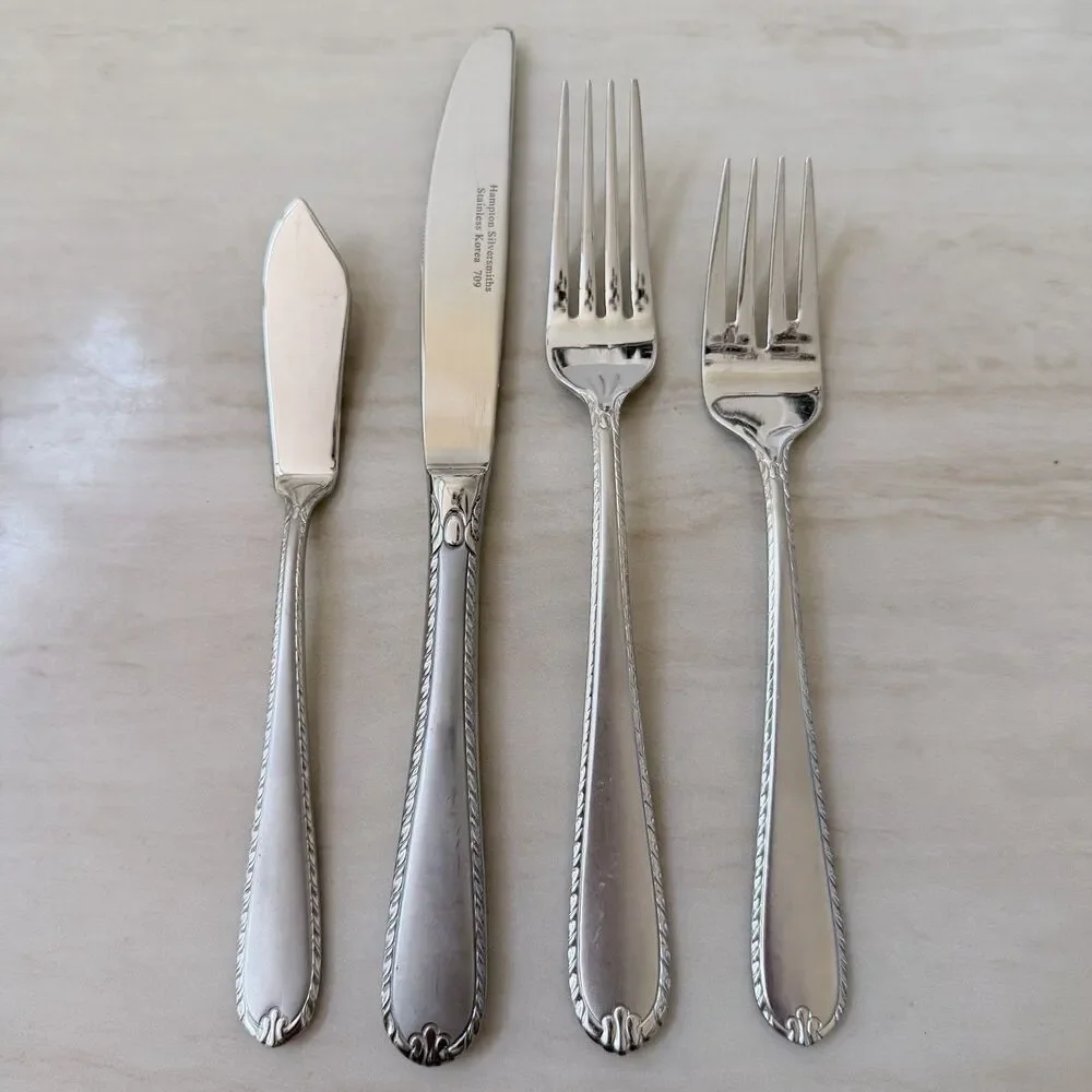 4pc Hampton Rachelle-Frost Dinner Knife/Forks/Butter Knife Stainless 18/10 Korea